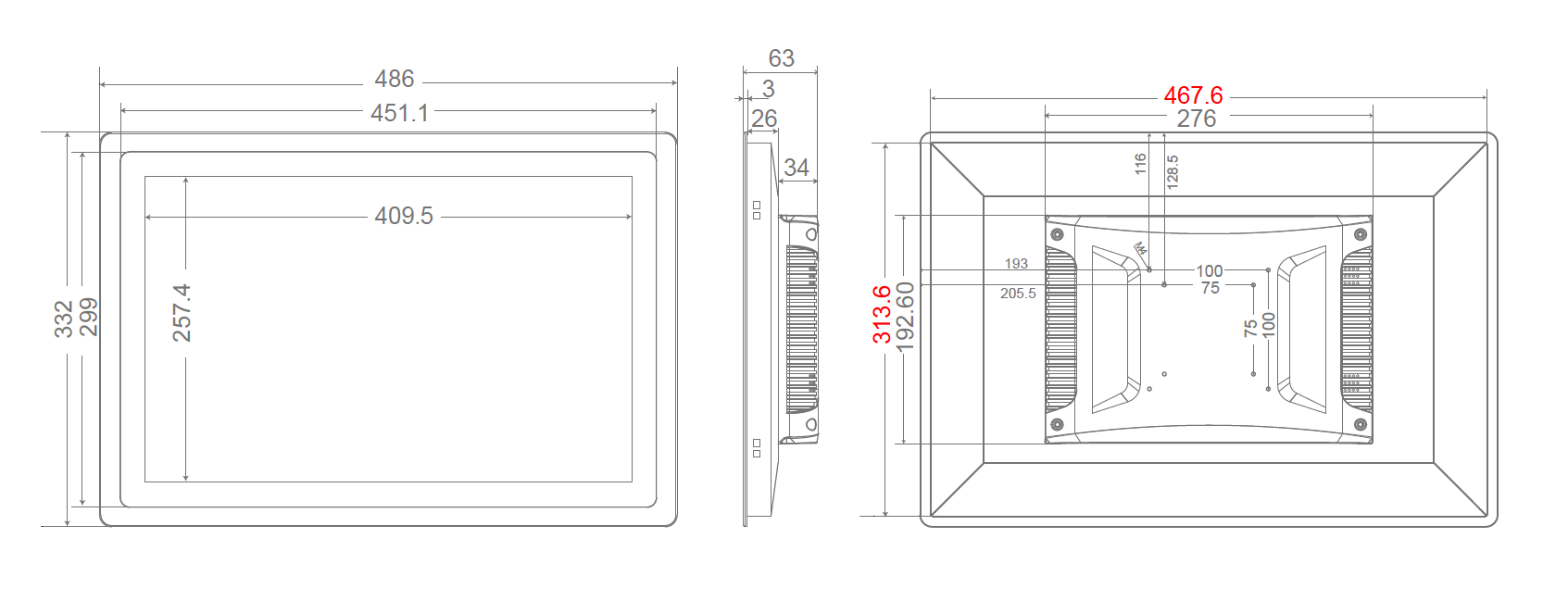 Masse vom Touchscreen